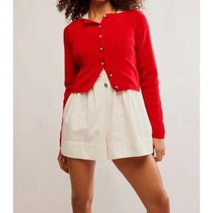 Free People Red Cropped Button Cardigan